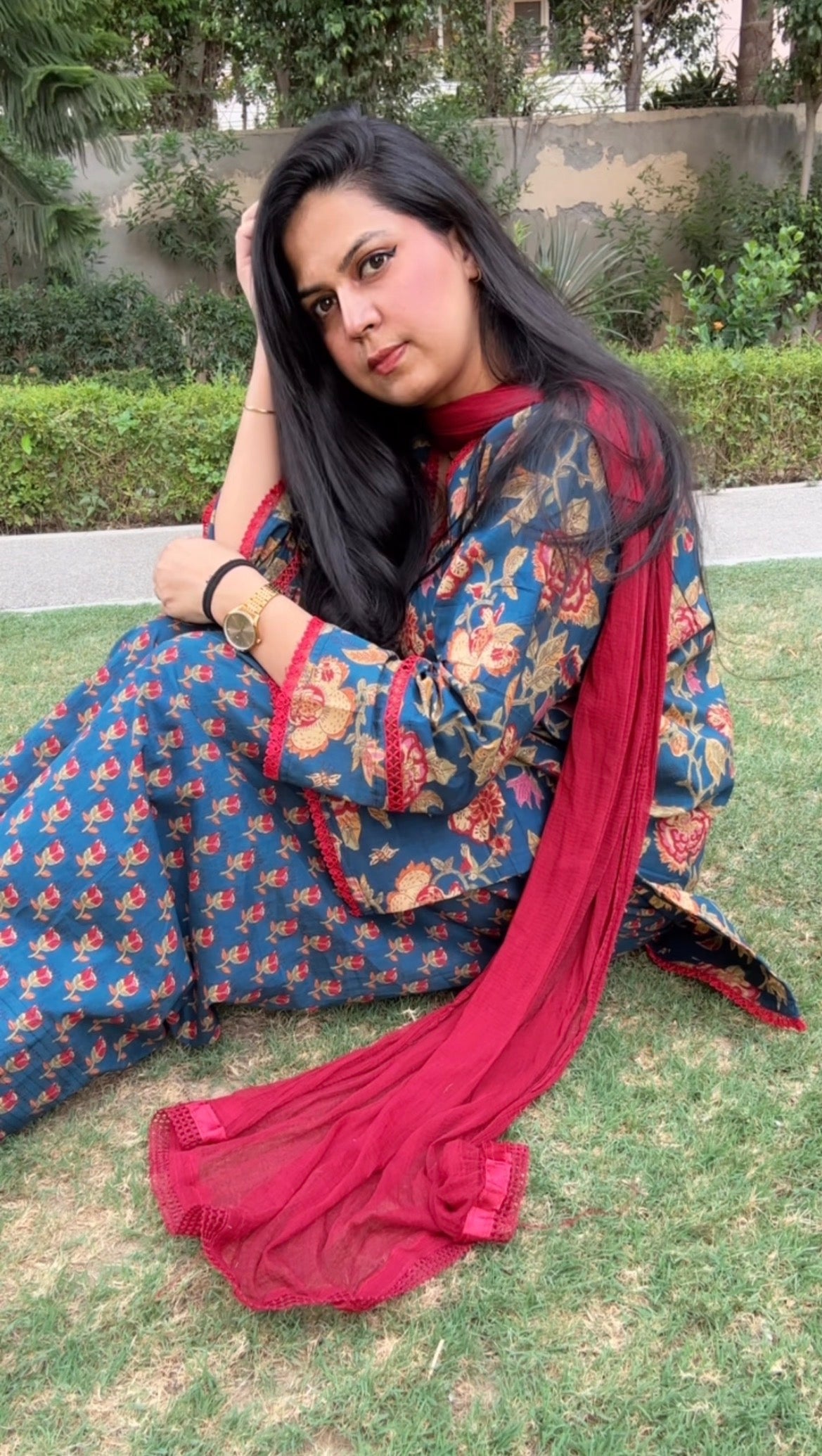 Red and Blue Farshi set with dupatta