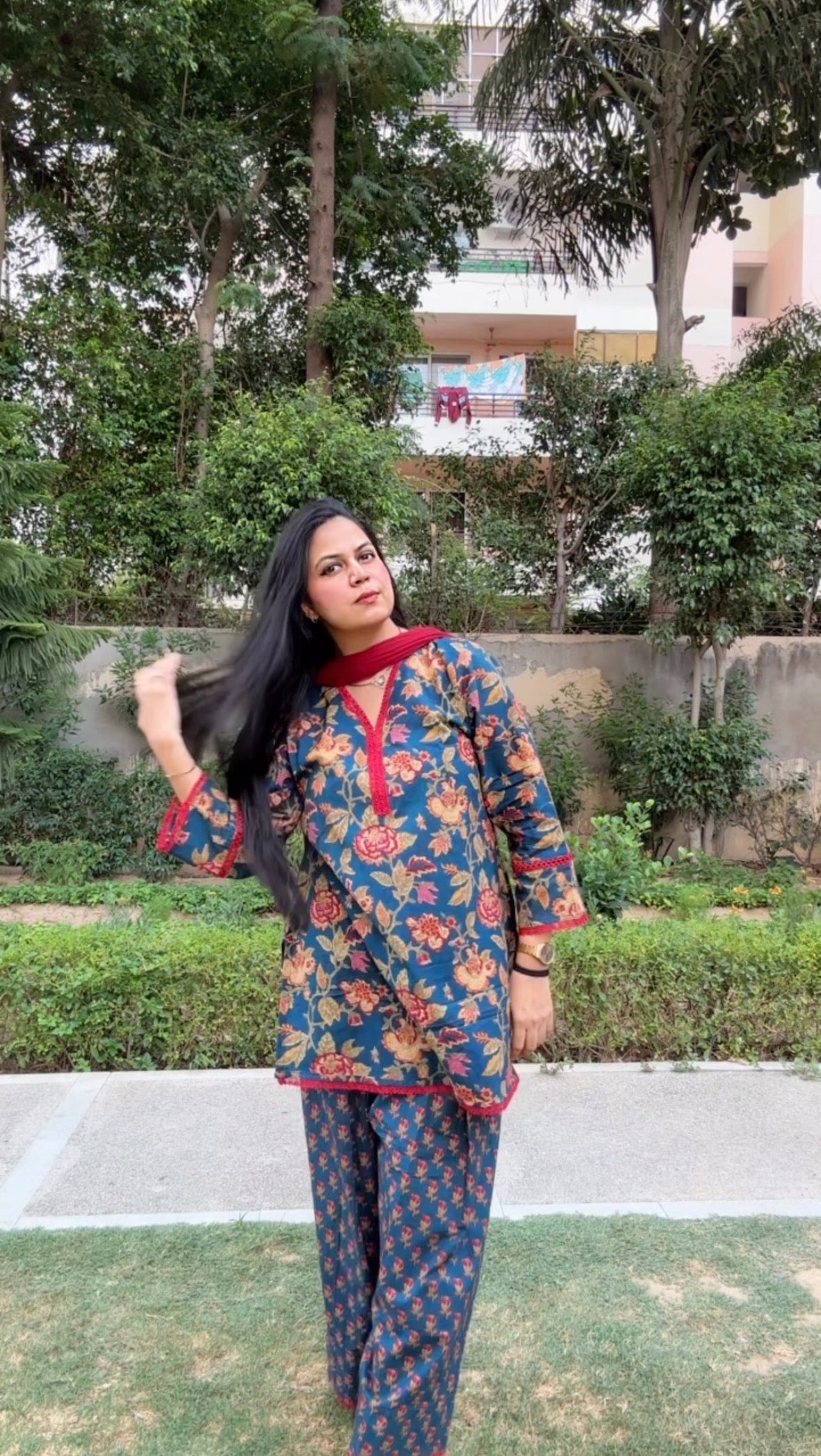 Red and Blue Farshi set with dupatta