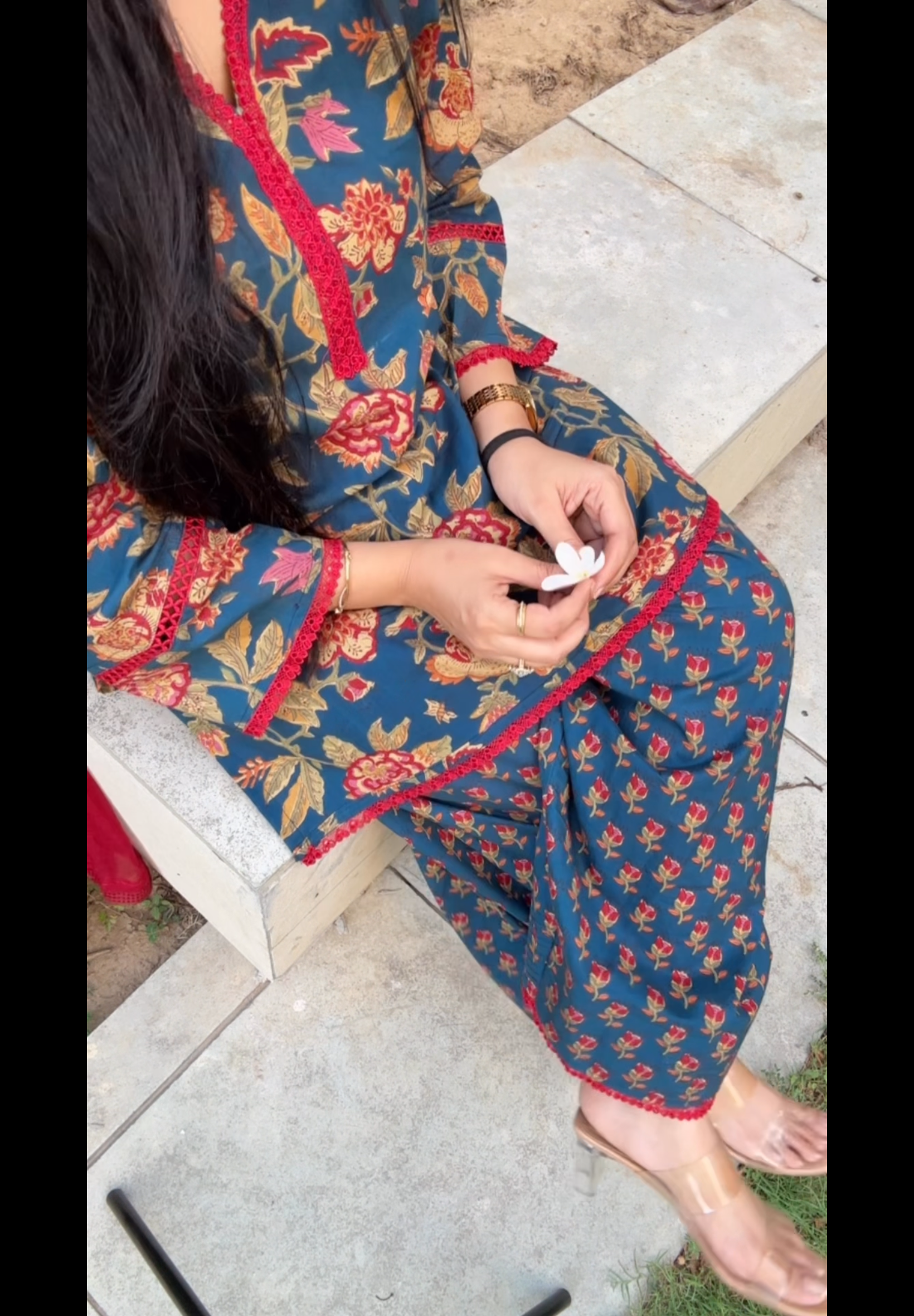 Red and Blue Farshi set with dupatta