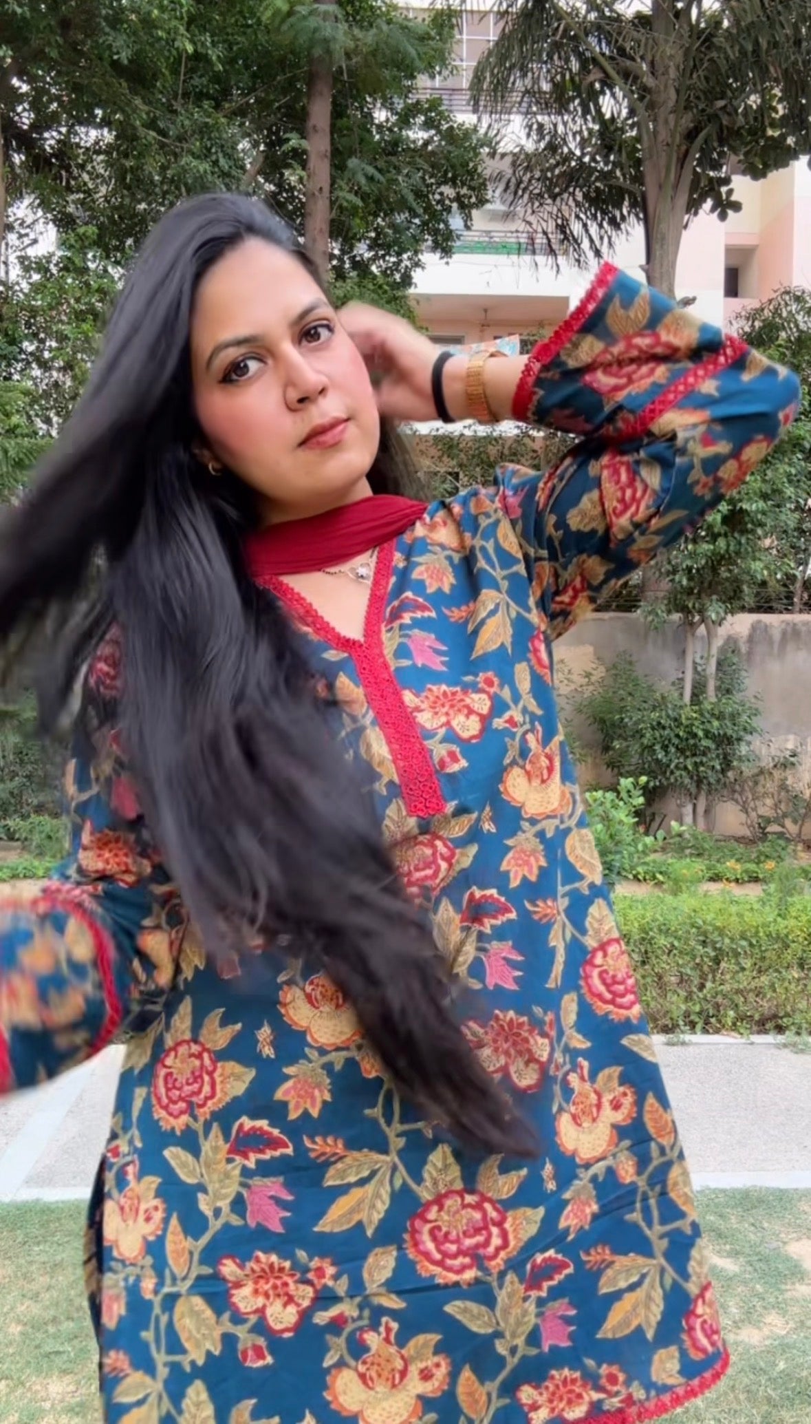 Red and Blue Farshi set with dupatta