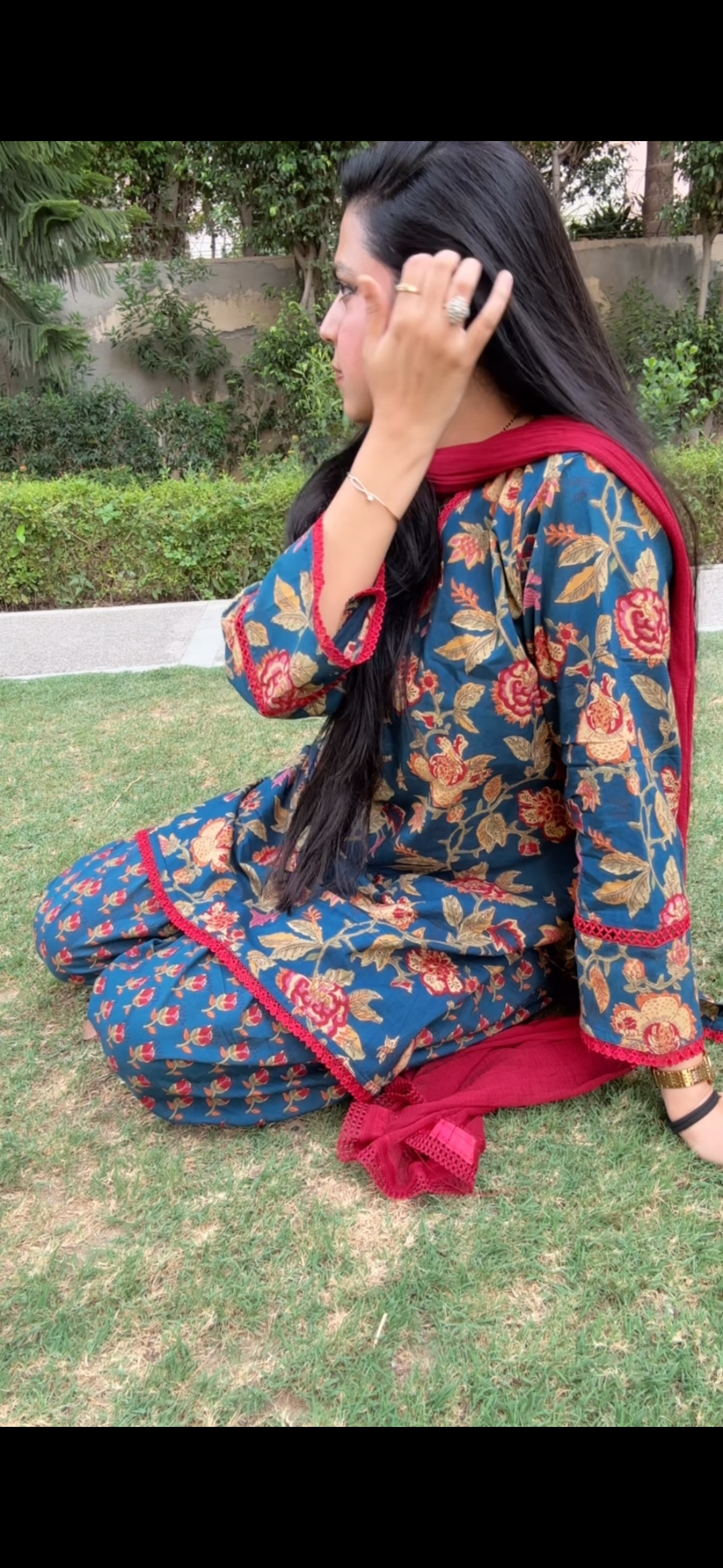 Red and Blue Farshi set with dupatta