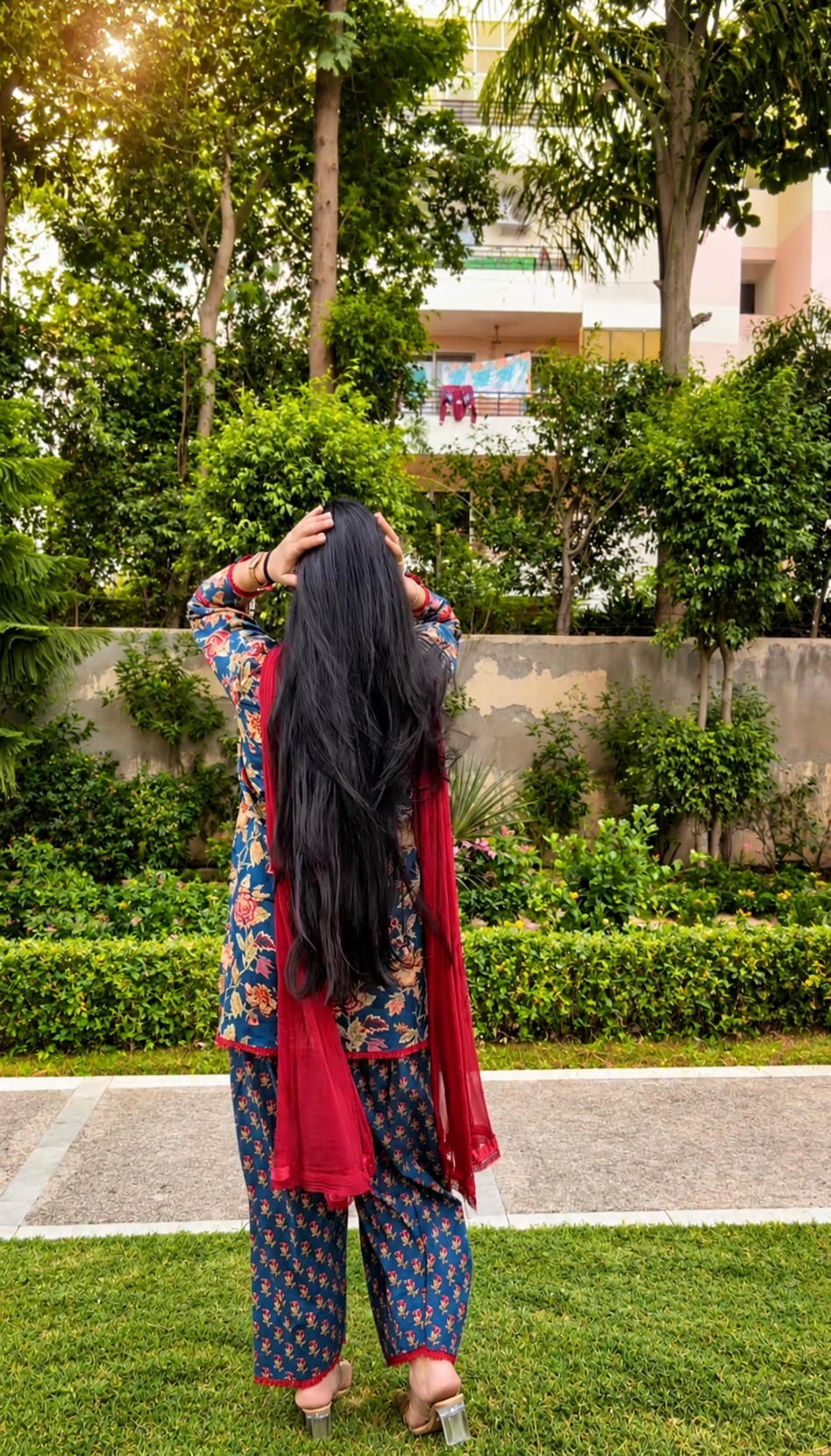 Red and Blue Farshi set with dupatta