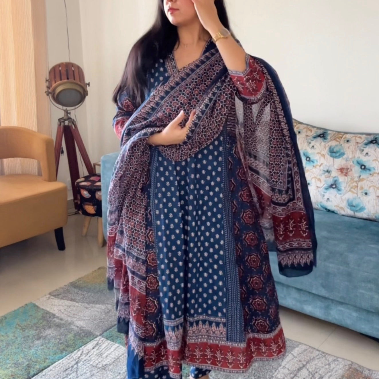 Blue Cotton Anarkali