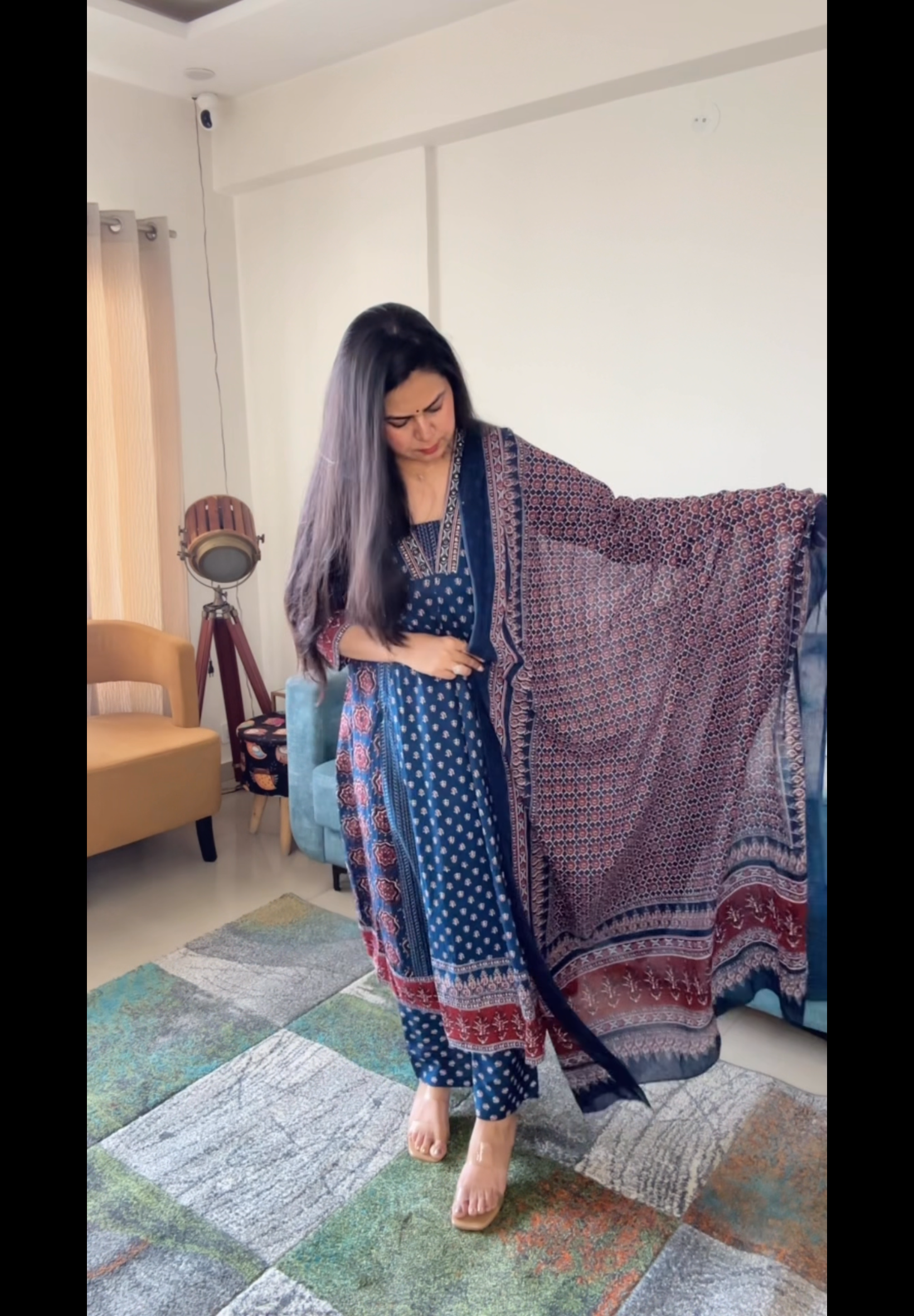Blue Cotton Anarkali
